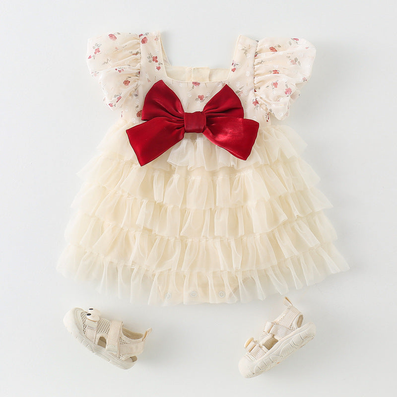 Newborn Baby Clothes, Design Large Bow Lace Romper