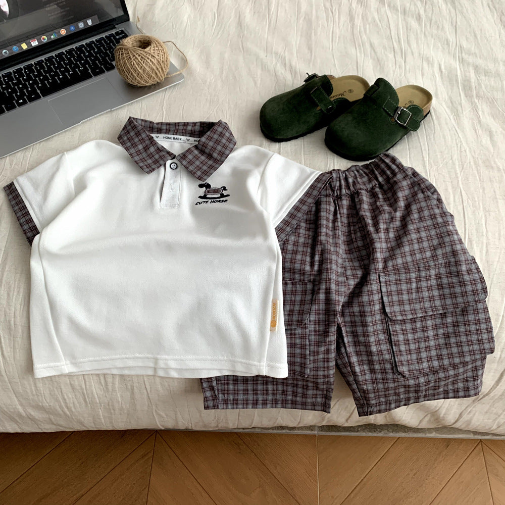 Short sleeved set summer polo shirt workwear for boys