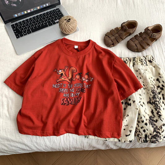 Loose and versatile T-shirt with digital printed top