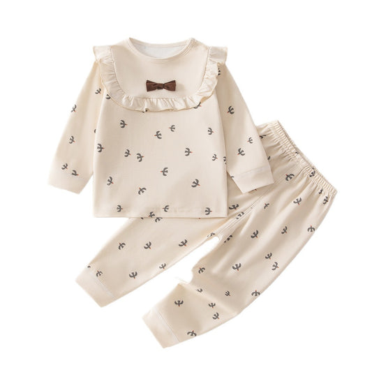 Cute Baby Girl Separated Outfit Set, Soft Cotton Long Sleeve Top and Pants