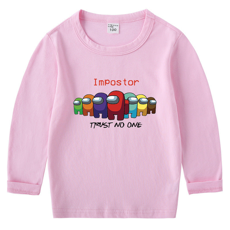 Children's cotton T-shirt with round neck and long sleeved base
